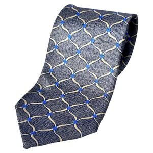 Christian Dior Monsieur Silk Blend Necktie Blue‎ Gold Lattice Pattern